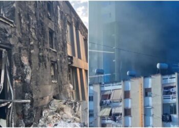 Zjarri në qendrën tregtare në Lushnje, banorët po evakuohen me shkallë dhe vinç